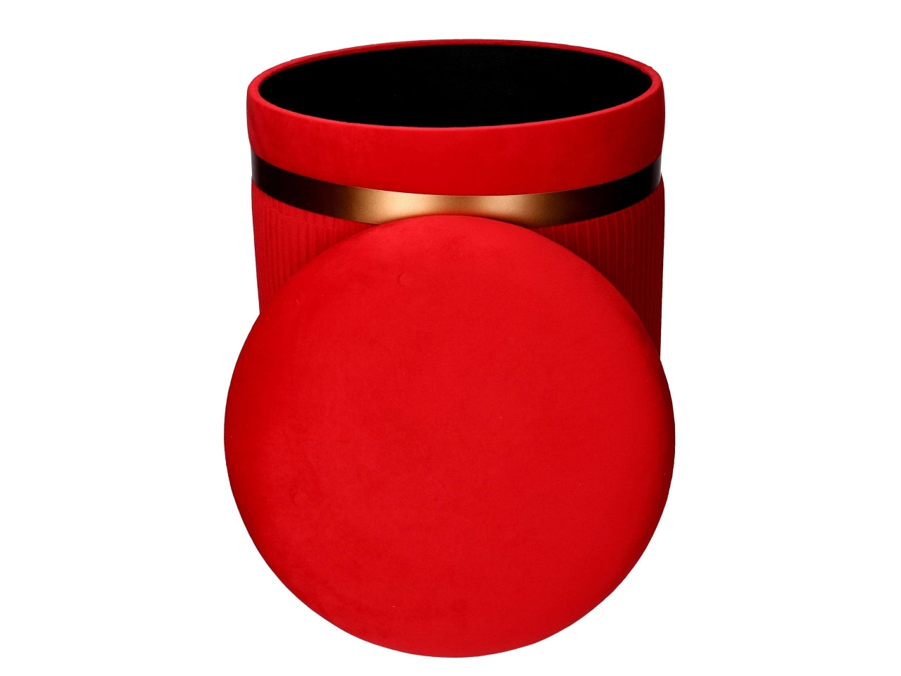 Pouf contenitore in velluto rosso con fascia bronzo 39 cm e 49 cm ,set da 2 pezzi - Vacchetti