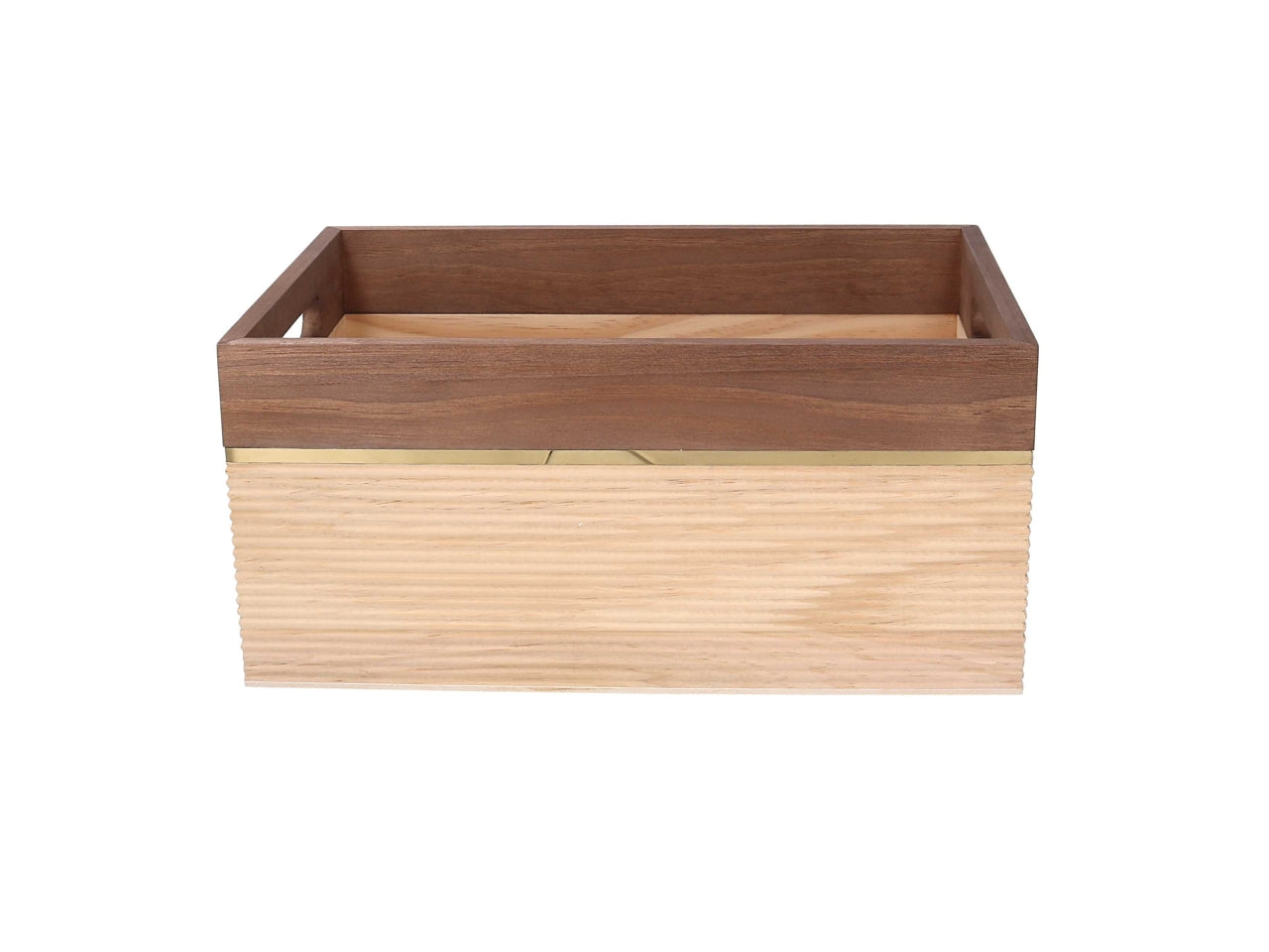 Set 3 cassette in legno naturale e noce 31x21x14,3cm-34,6x24,5x14,8cm-38x28x15,3cm