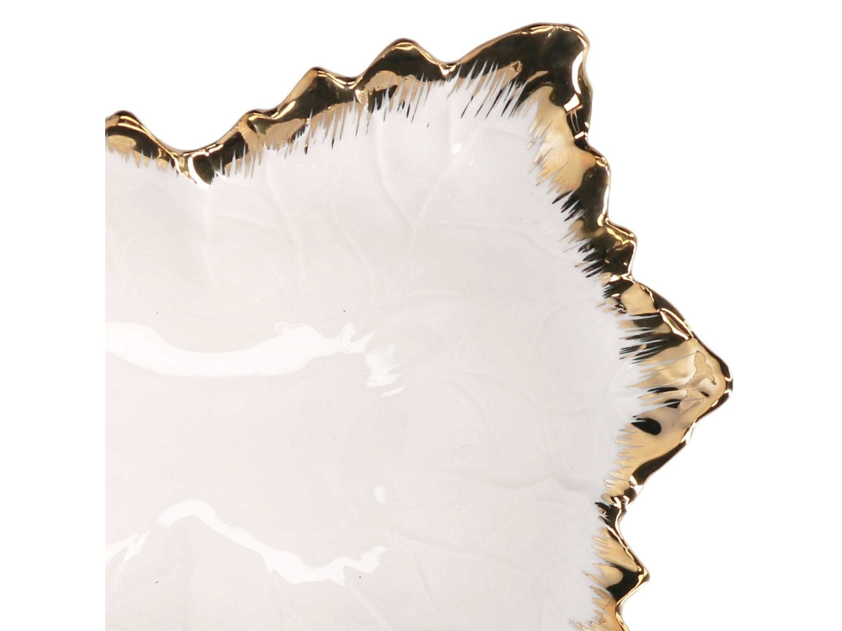 Svuotatasche in ceramica a forma di foglia oro e bianco 23x18x7,8cm