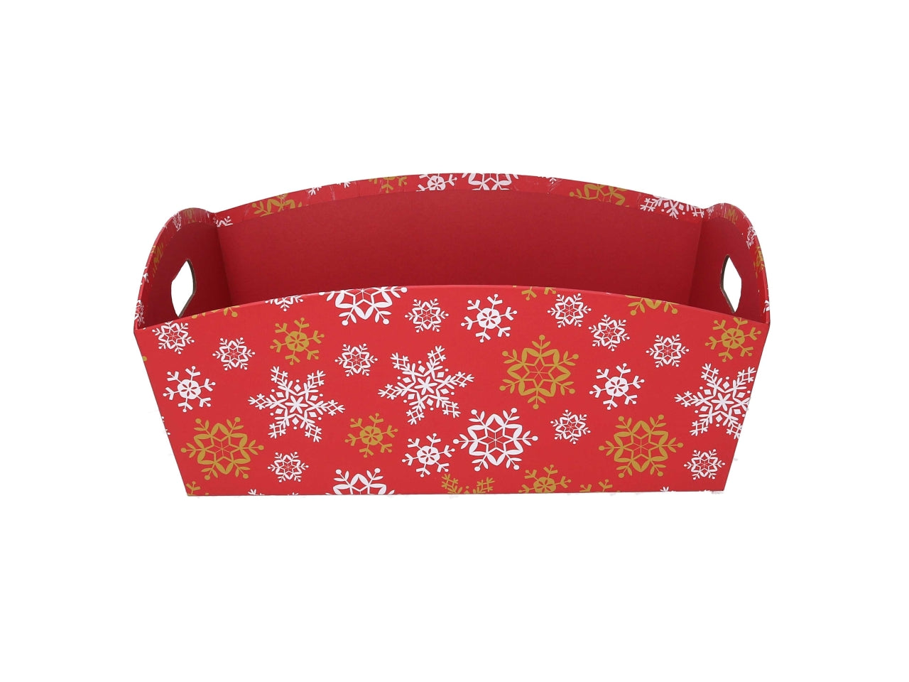 Cesta natalizia in cartone rosso fiocchi di neve 38x27x15cm - Vacchetti