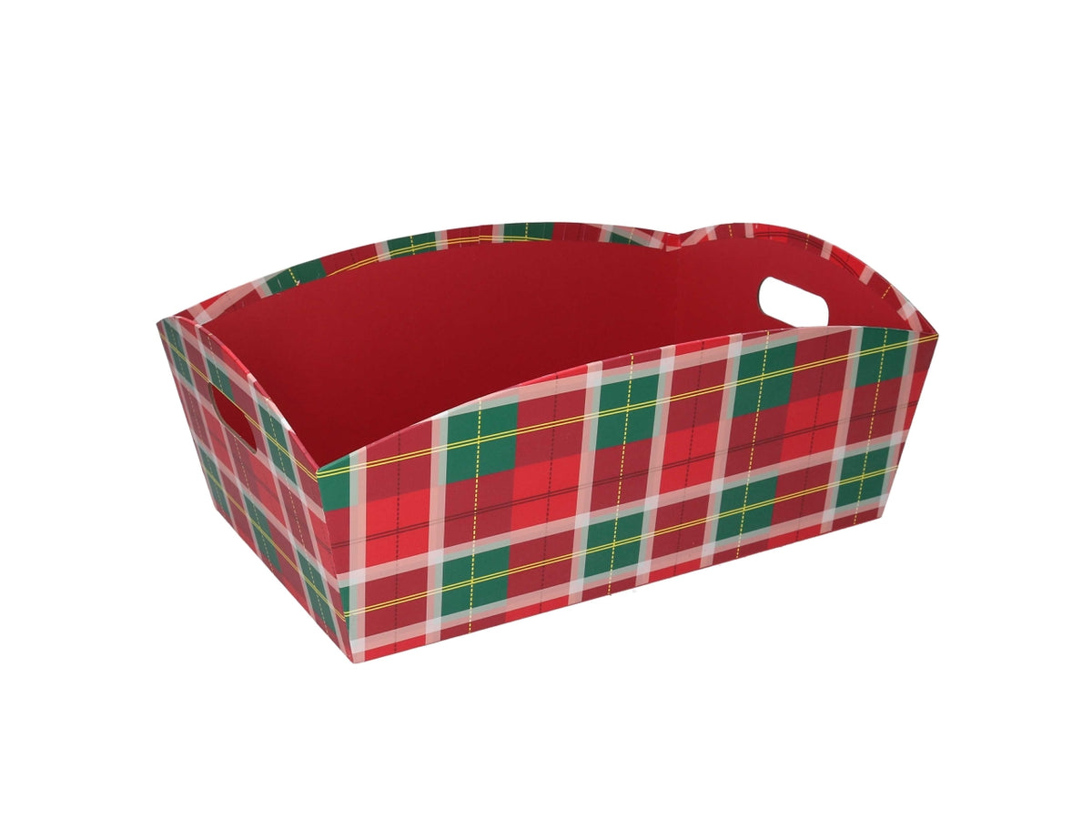 Cesta natalizia in cartone rosso tartan 40x27x15 cm - Vacchetti