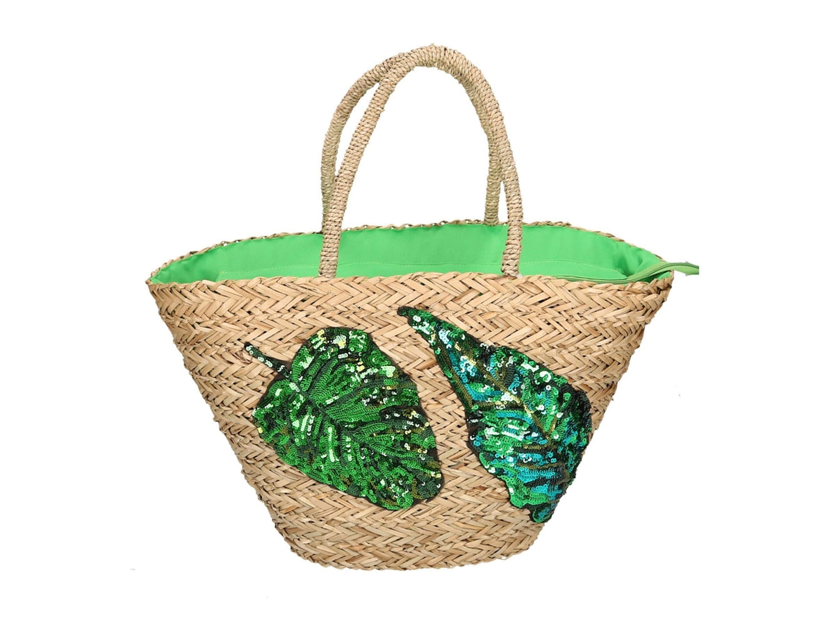Borsa paglia con paillettes foglie 60x16xh.30cm