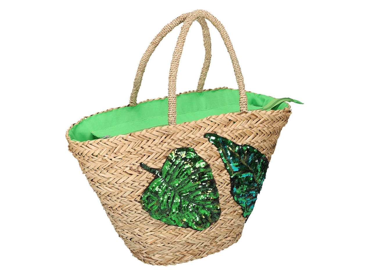 Borsa paglia con paillettes foglie 60x16xh.30cm