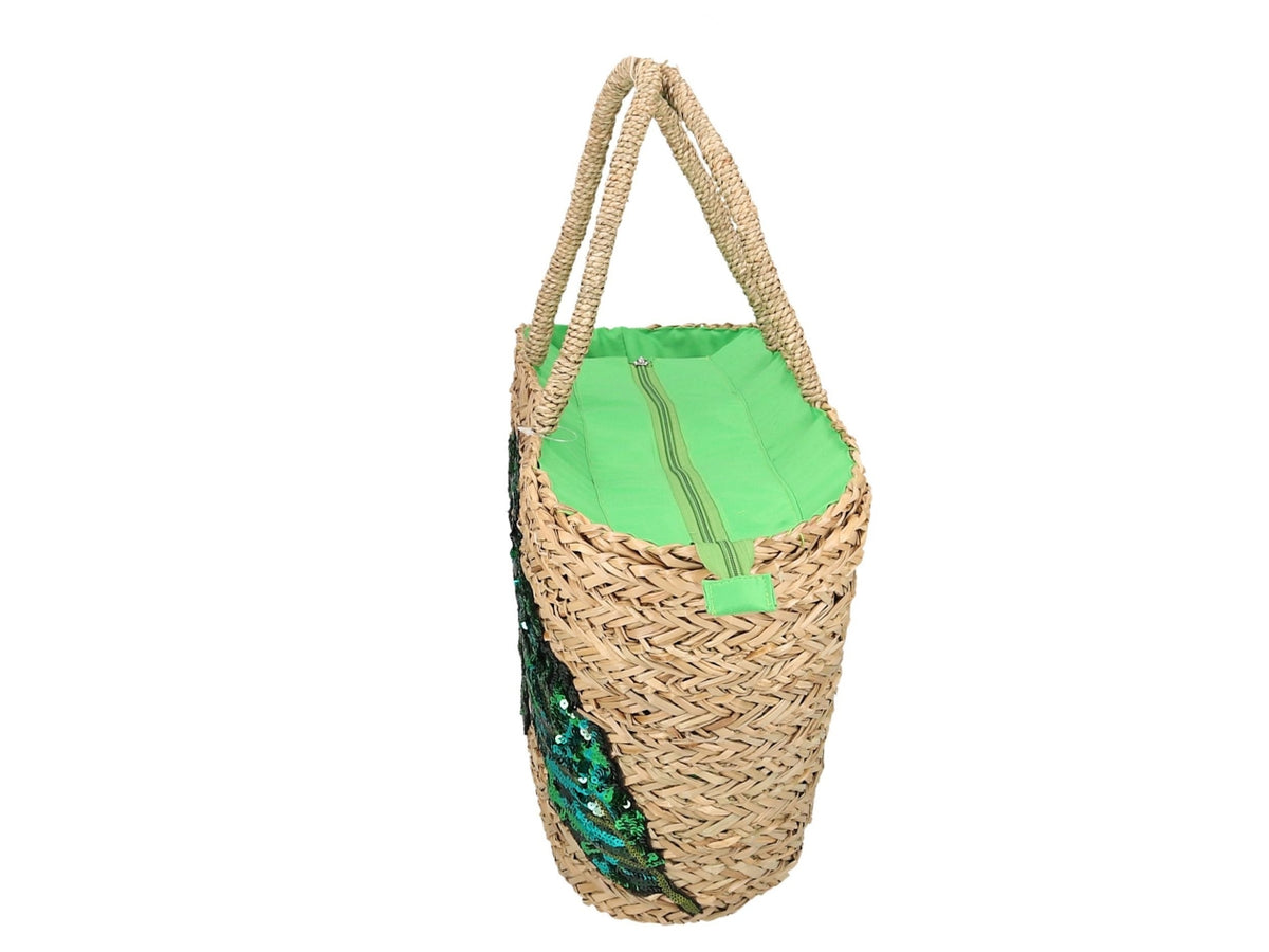 Borsa paglia con paillettes foglie 60x16xh.30cm
