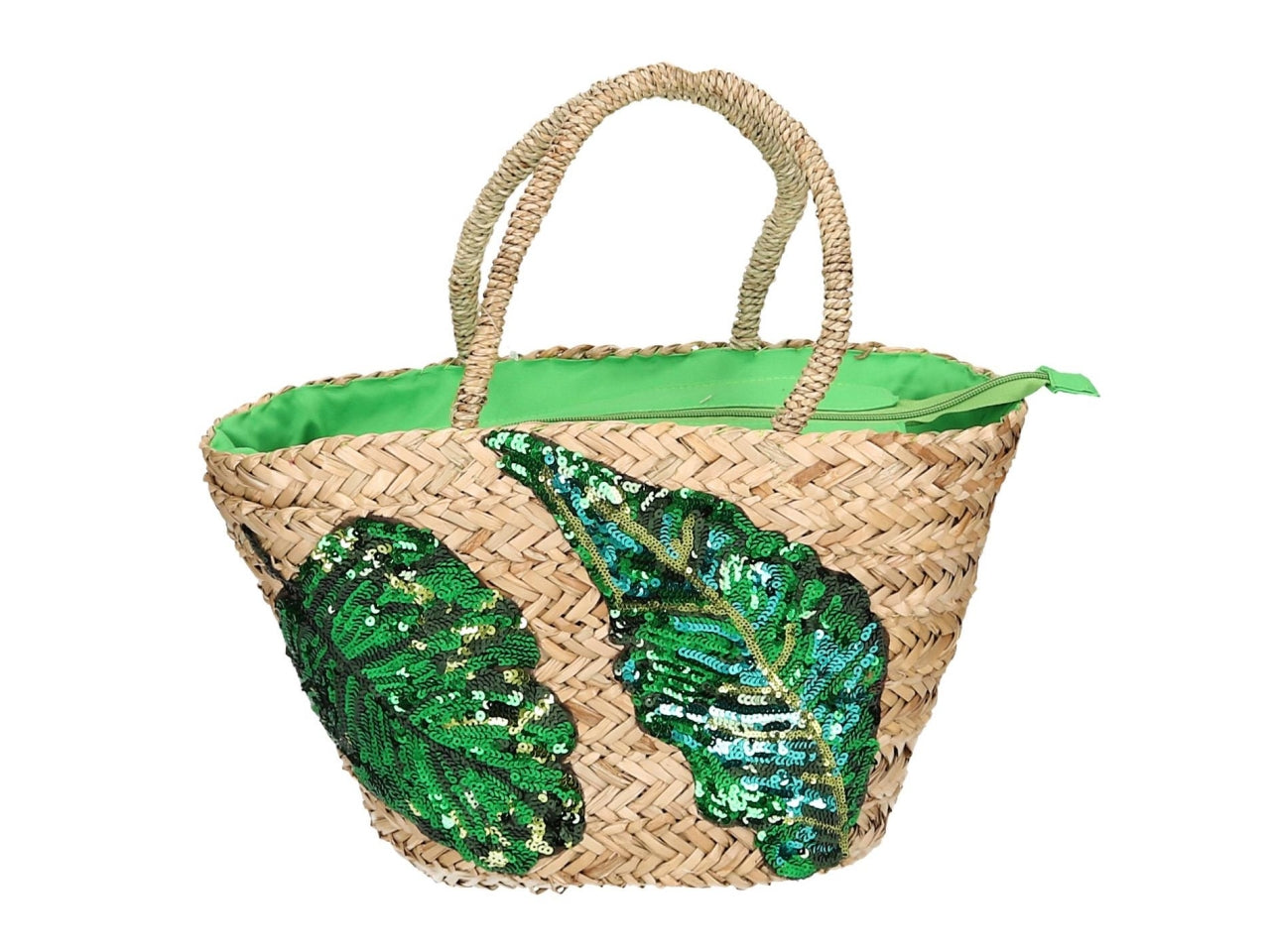 Borsa paglia con paillettes foglie 47x18xh.23cm $