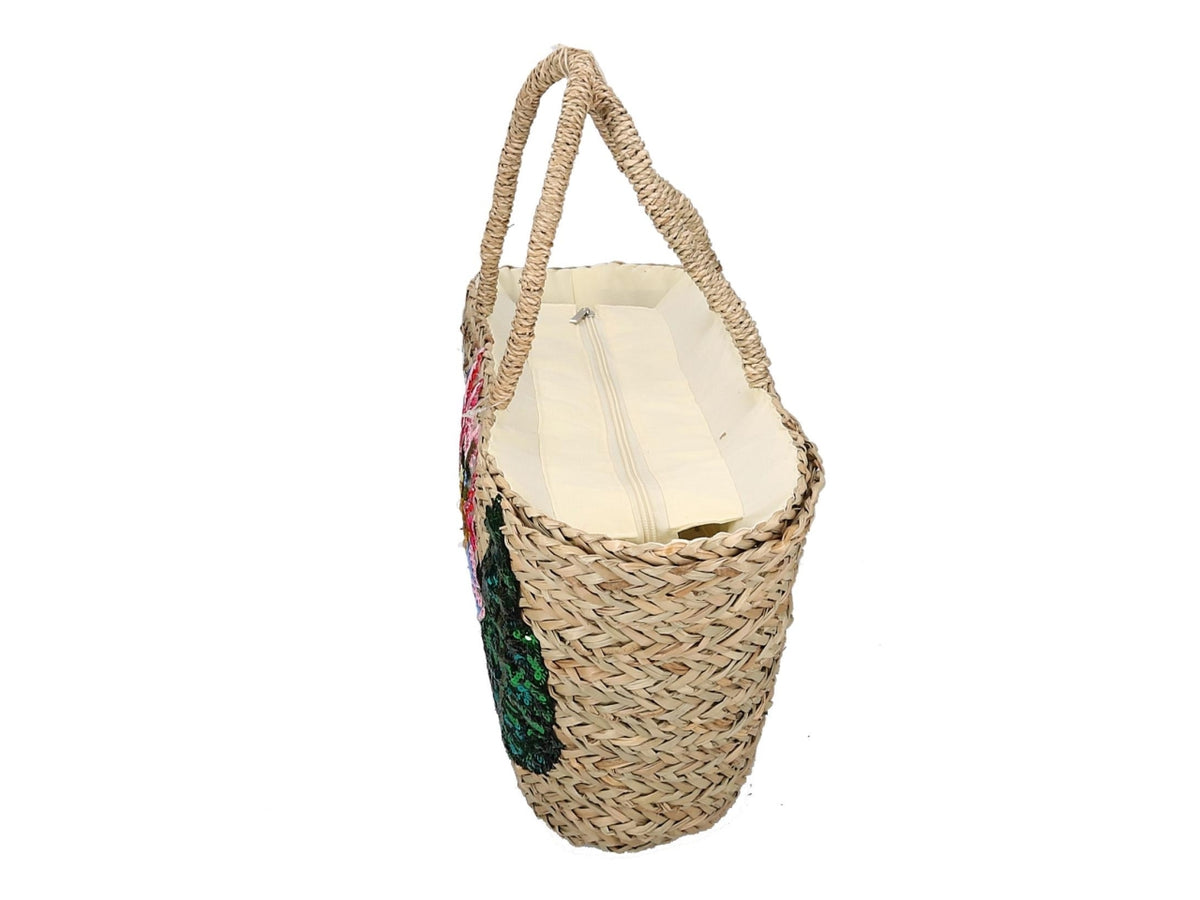 Borsa paglia con fiori e foglie 60x16xh.30cm