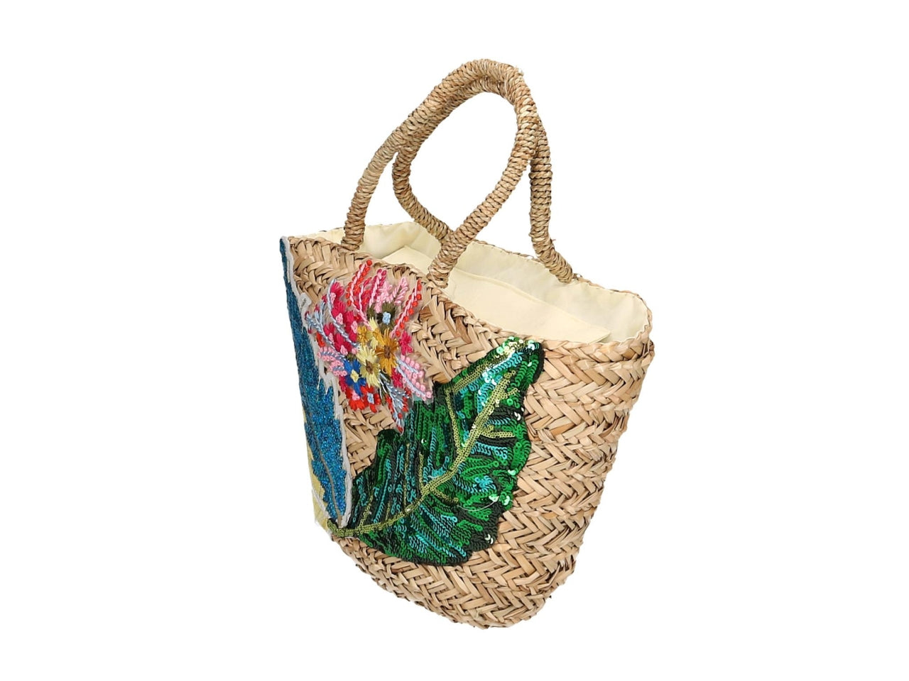 Borsa paglia con fiori e foglie 47x18xh.23cm