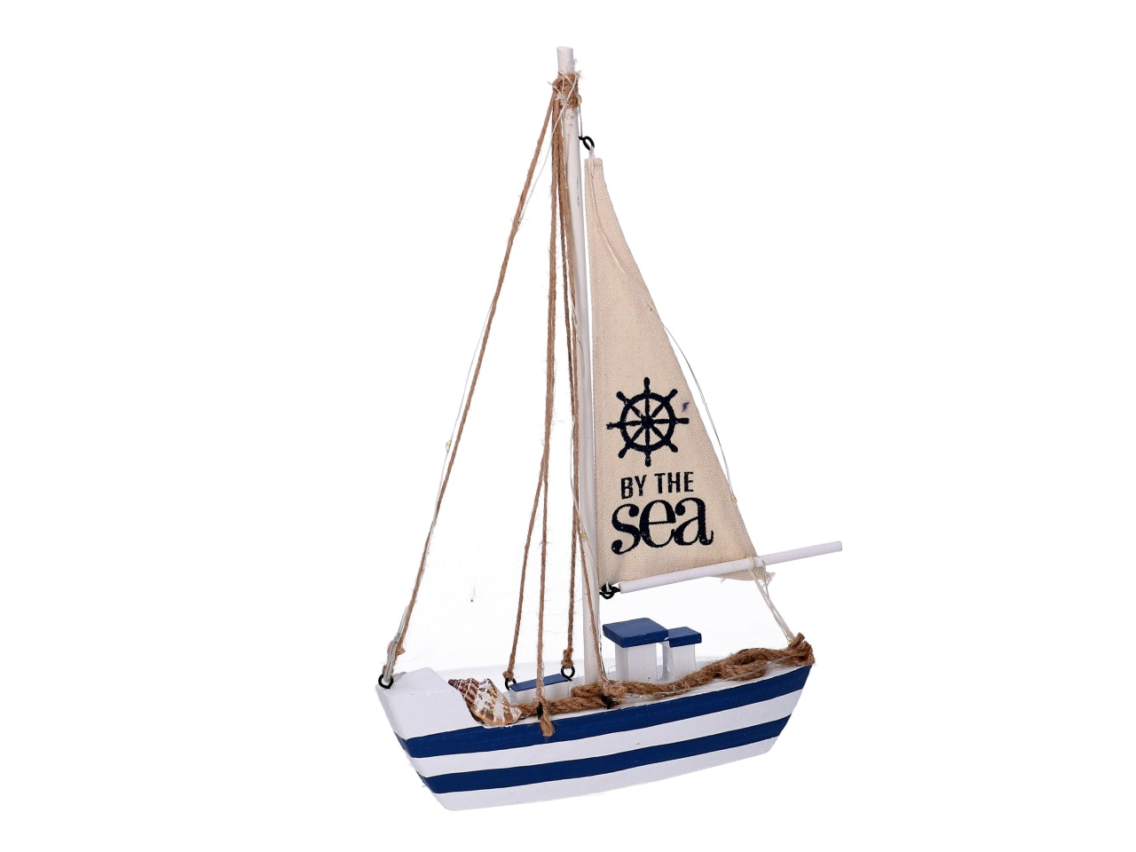 Barca legno con led naturale e blu 21x5xh.32,5cm