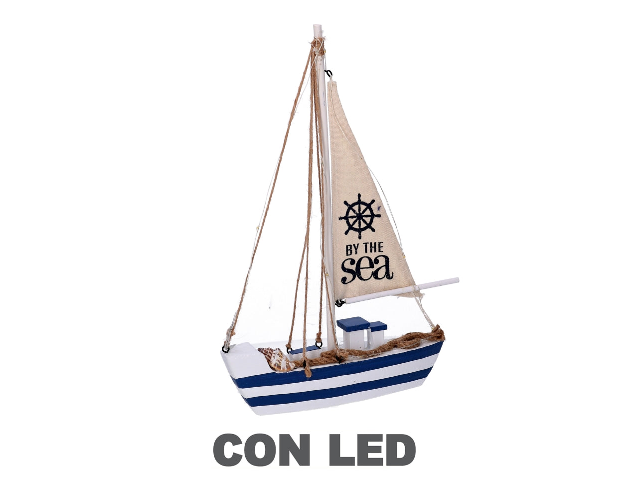 Barca legno con led naturale e blu 21x5xh.32,5cm