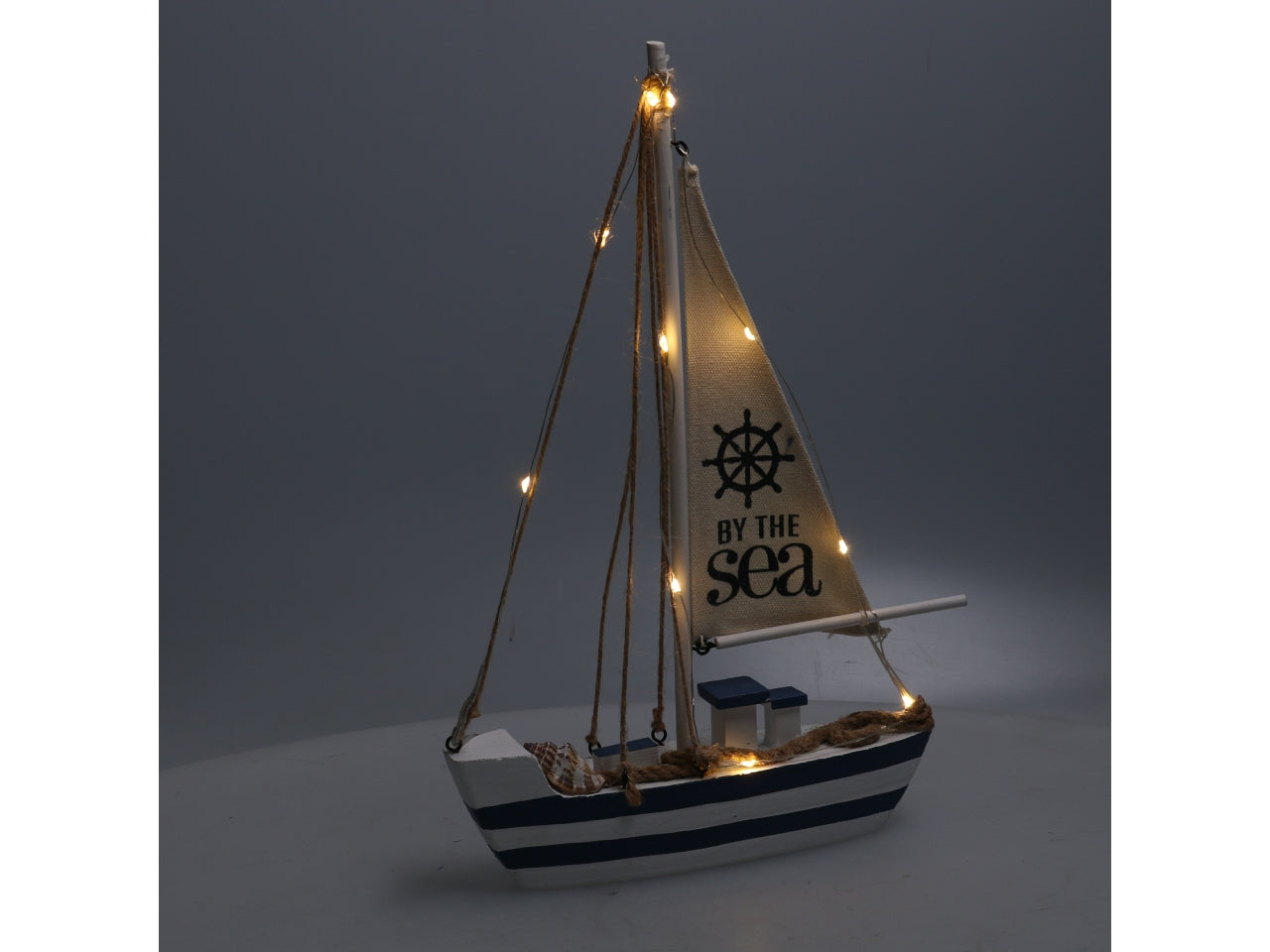 Barca legno con led naturale e blu 21x5xh.32,5cm