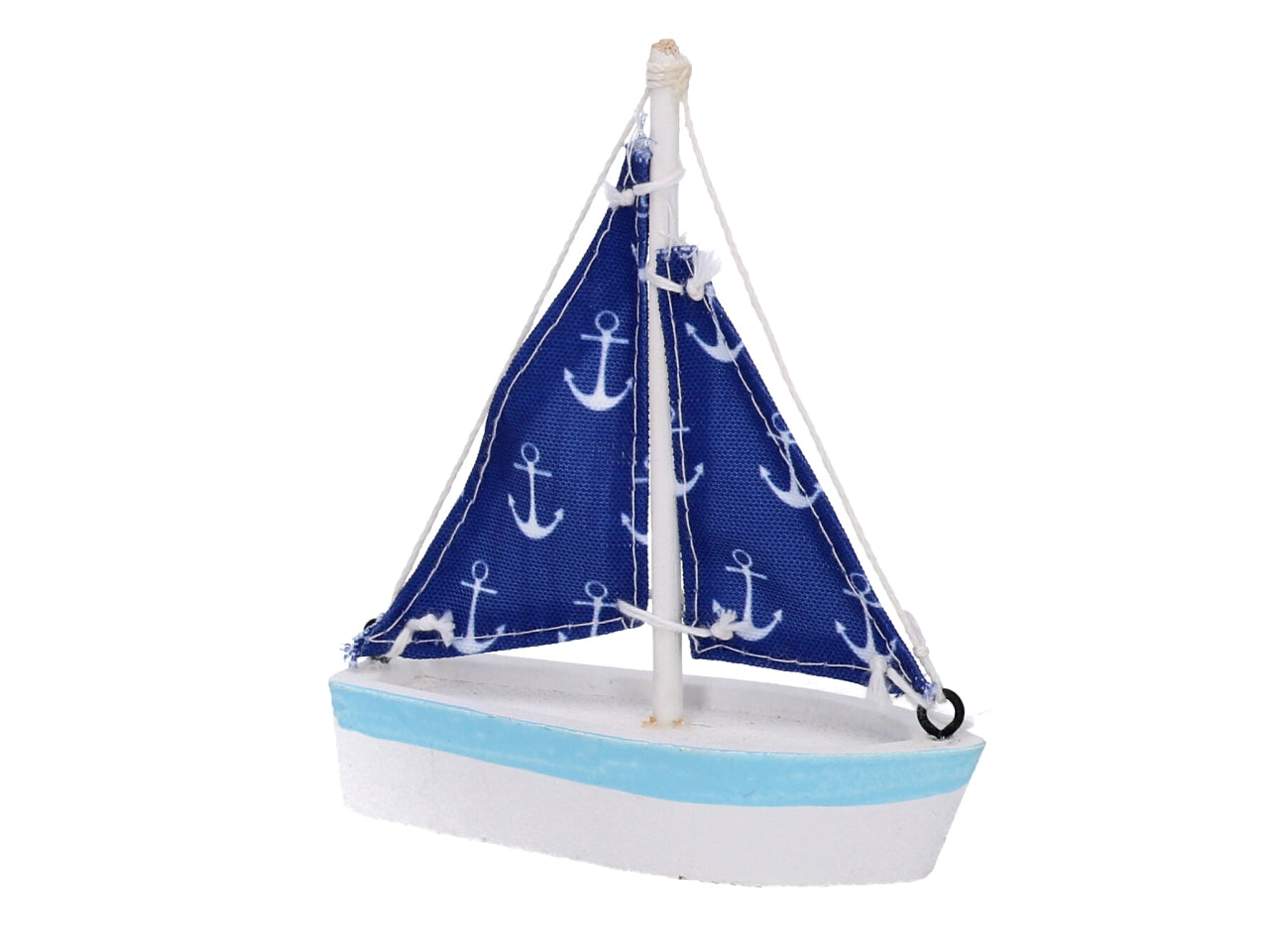 Barca legno vela blu ancore 11x3h12,5cm