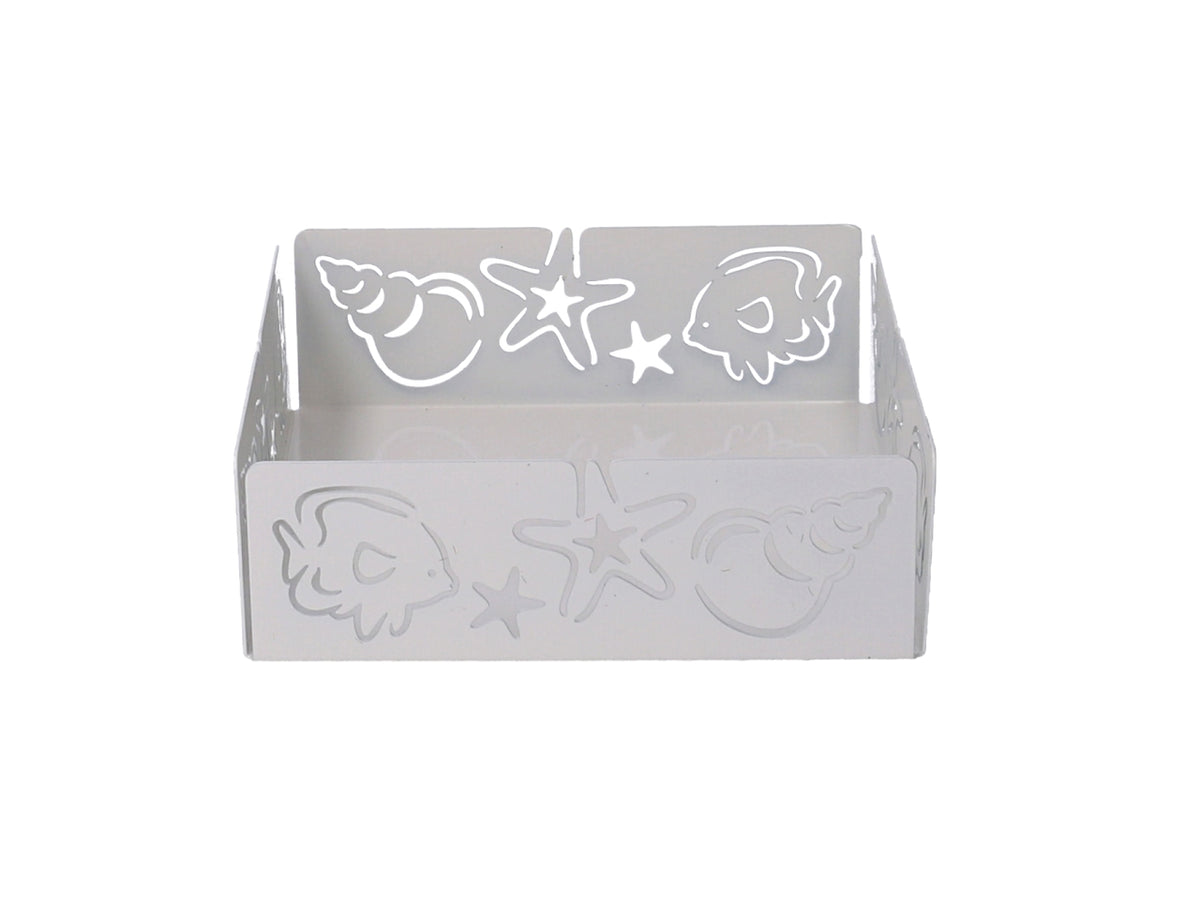 Portatovaglioli metallo mare bianco quadrato 16,5x16,5x5,5cm