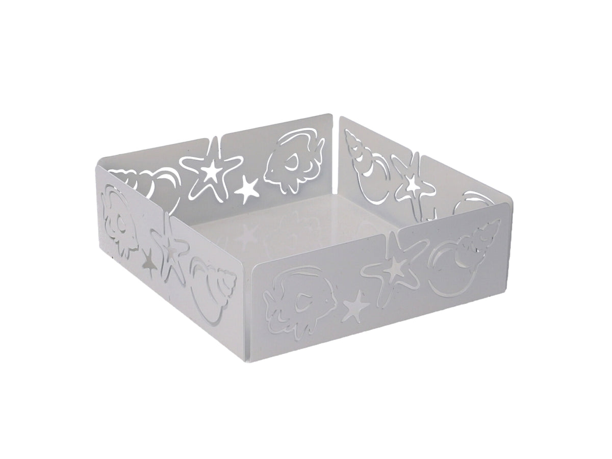 Portatovaglioli metallo mare bianco quadrato 16,5x16,5x5,5cm