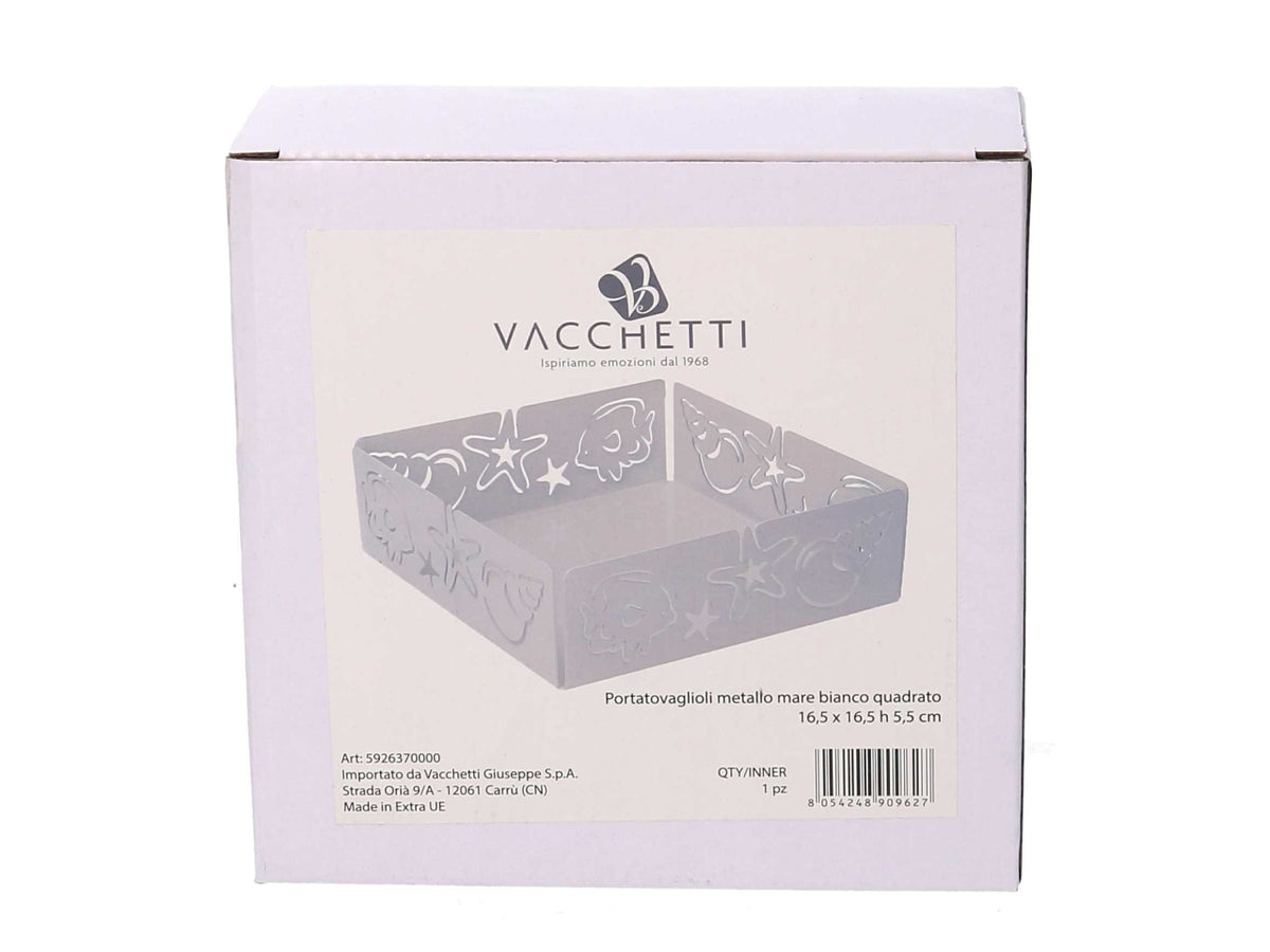 Portatovaglioli metallo mare bianco quadrato 16,5x16,5x5,5cm
