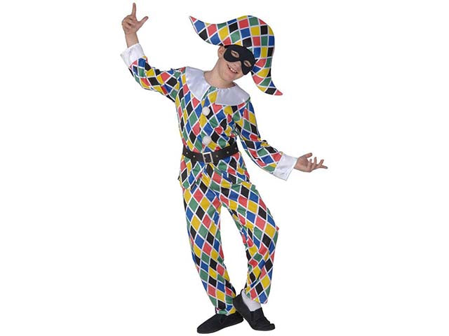 Costume da arlecchino - il costume comprende giacca, pantaloni, cintura e cappello - taglia 5-7 anni