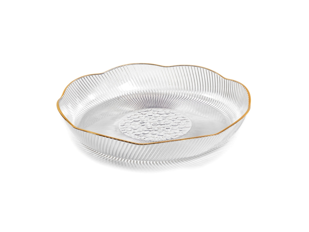 Piatto plastica trasparente con bordo oro 33x5cm