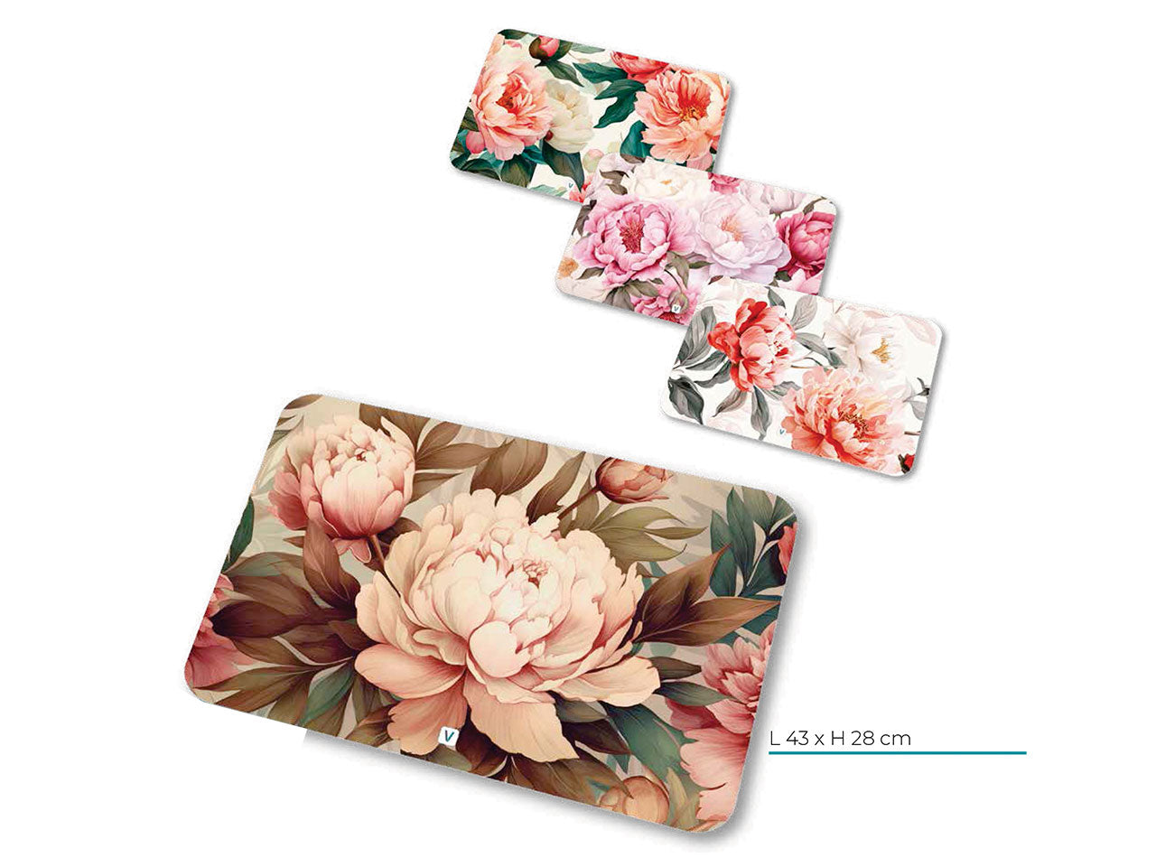Tovaglietta americana in plastica 43x28cm peonie 4 colori assortiti