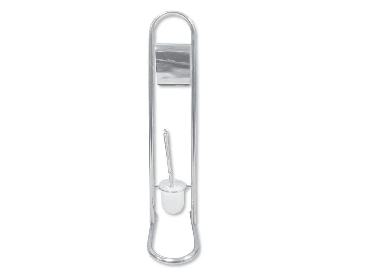 Porta rotolo e scopino da toilette in acciaio cromato argentato moderno 80 cm - Virtime