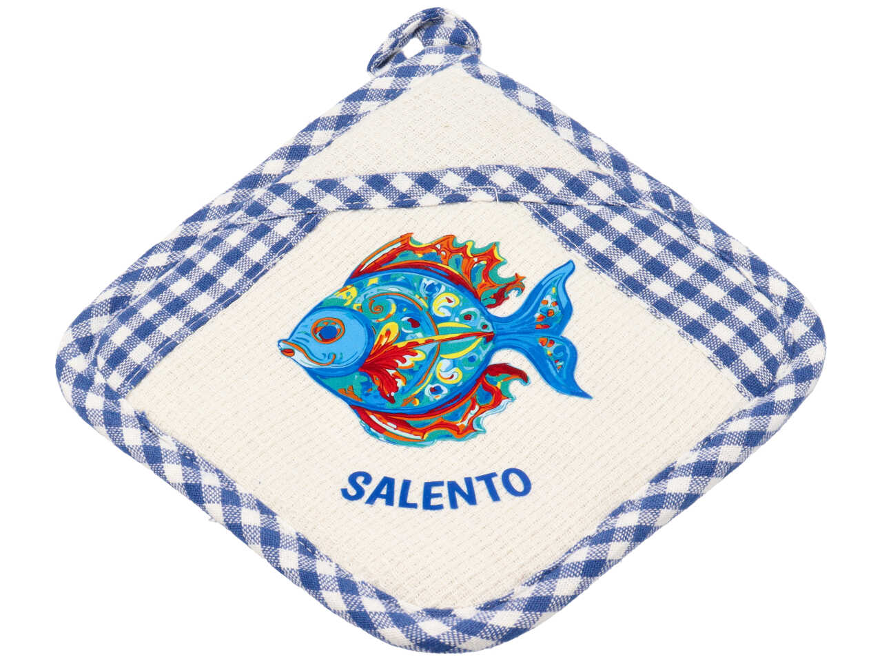 Presina cotone quadrata blu pesce salento mediterranea 19x19 cm - Zambiasi