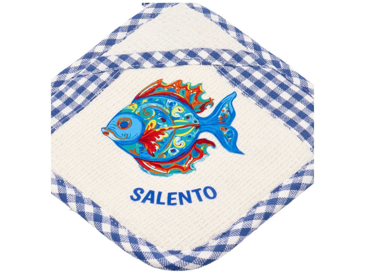 Presina cotone quadrata blu pesce salento mediterranea 19x19 cm - Zambiasi