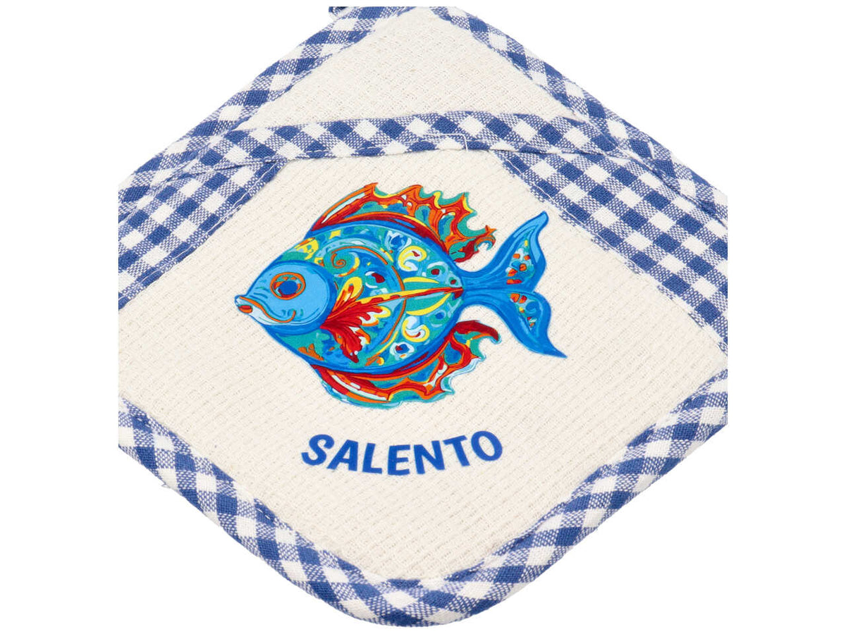 Presina cotone quadrata blu pesce salento mediterranea 19x19 cm - Zambiasi
