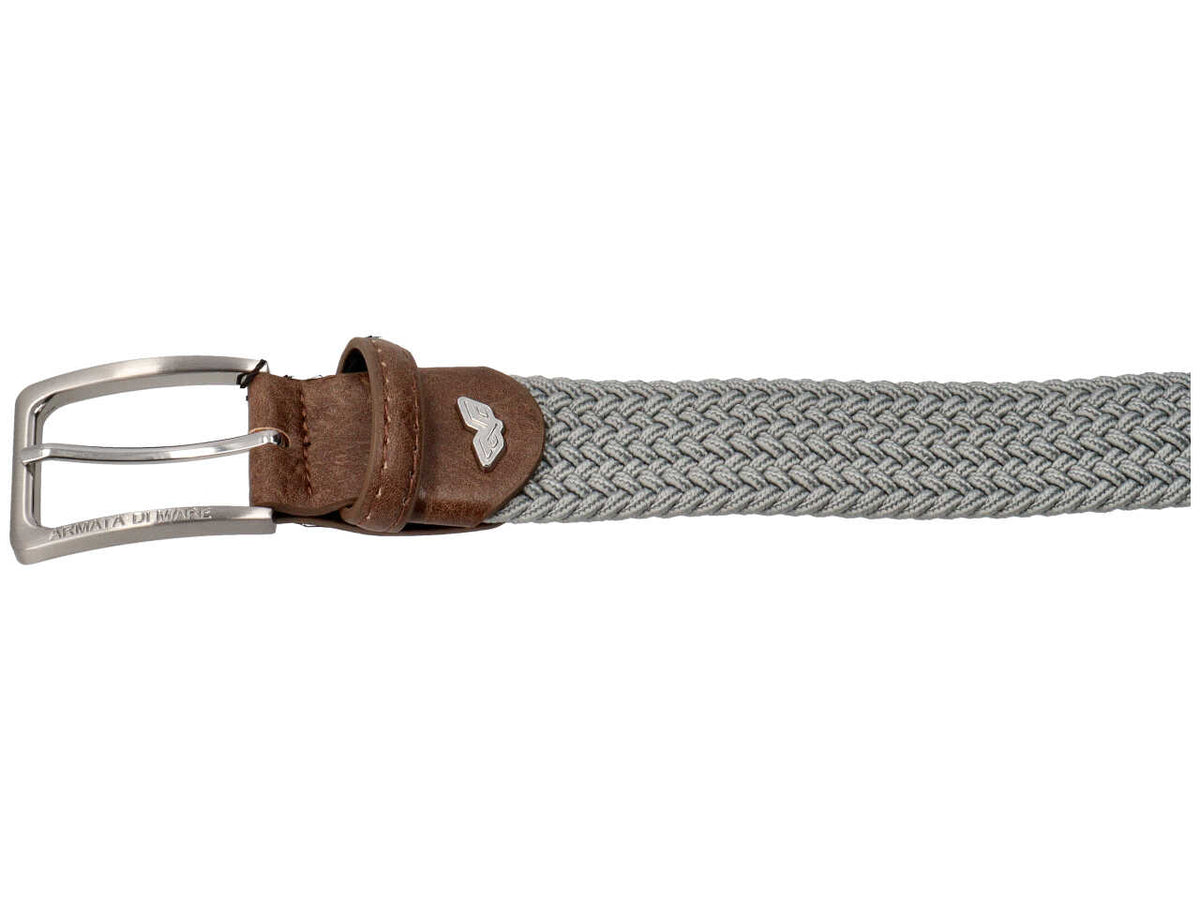 Cintura da uomo grigio in tessuto elastico 3,5 cm con fibbia in metallo argento, taglie assortite dalla 110 alla 125 - Armata di Mare