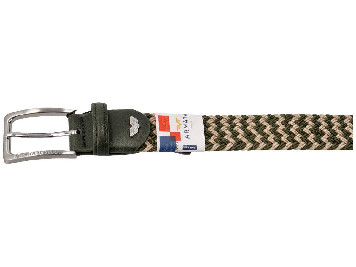 Cintura da uomo bicolore verde e beige in tessuto elastico 3,5 cm taglie assortite dalla 110 alla 125 cm - Armata di Mare