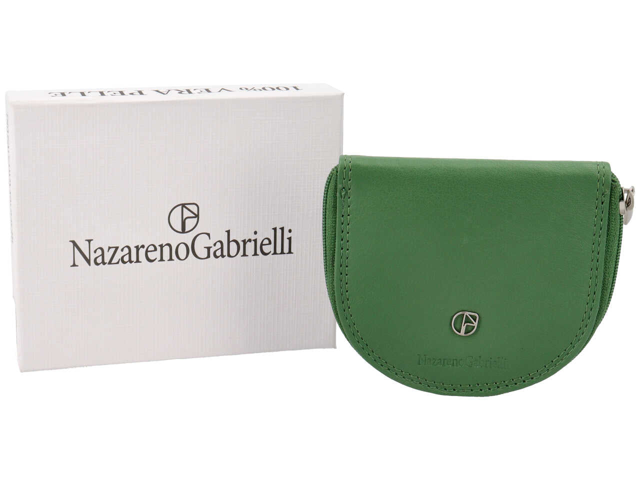 Portamonete uomo con zip in pelle verde - 9x10x1,5 cm - Nazareno Gabrielli