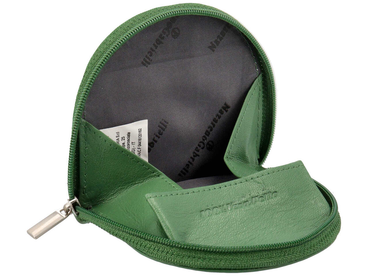 Portamonete uomo con zip in pelle verde - 9x10x1,5 cm - Nazareno Gabrielli
