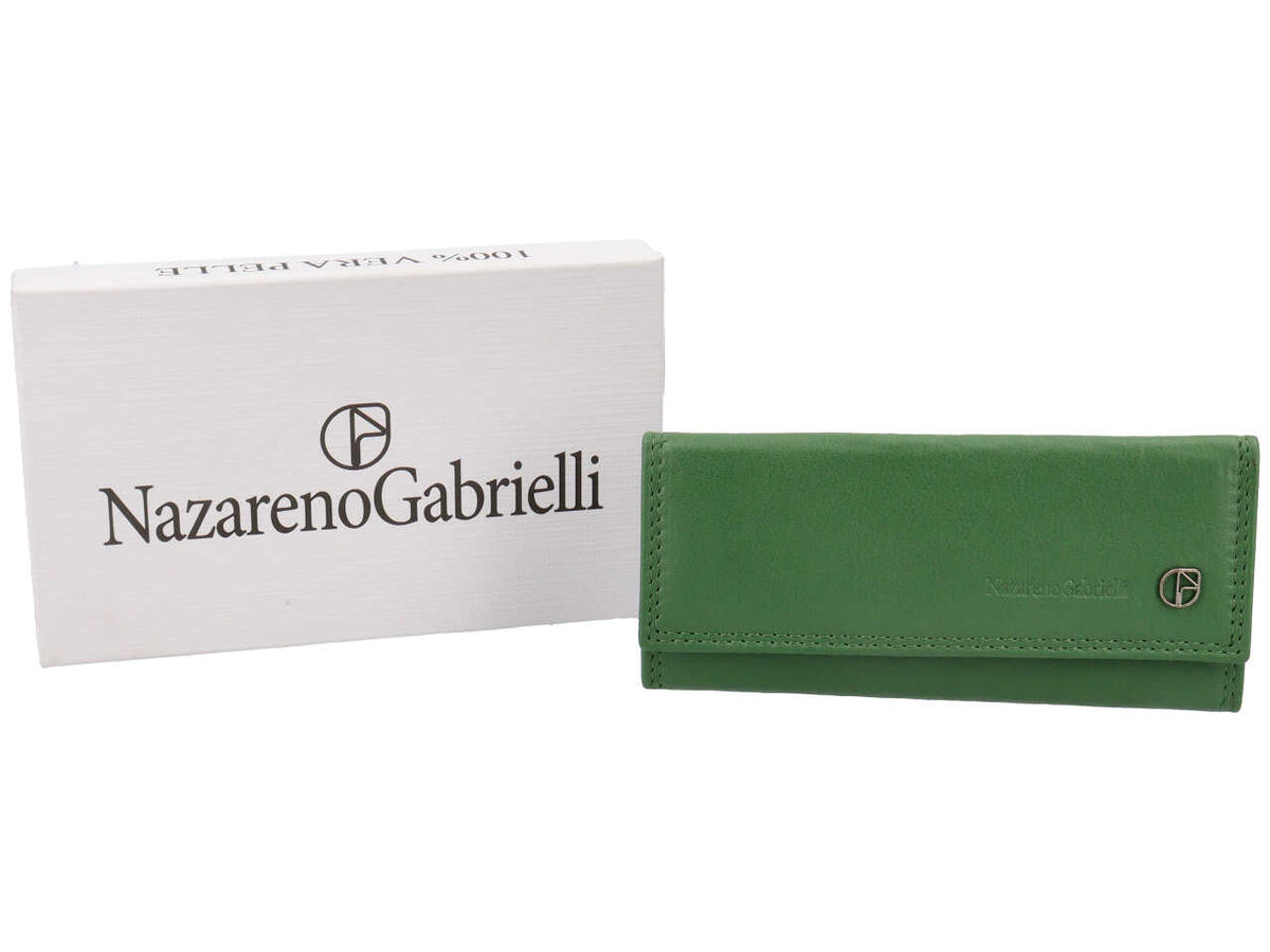 Portachiavi uomo in pelle verde con chiusura a bottone e 6 ganci portachiavi - 6,5x14 cm - Nazareno Gabrielli