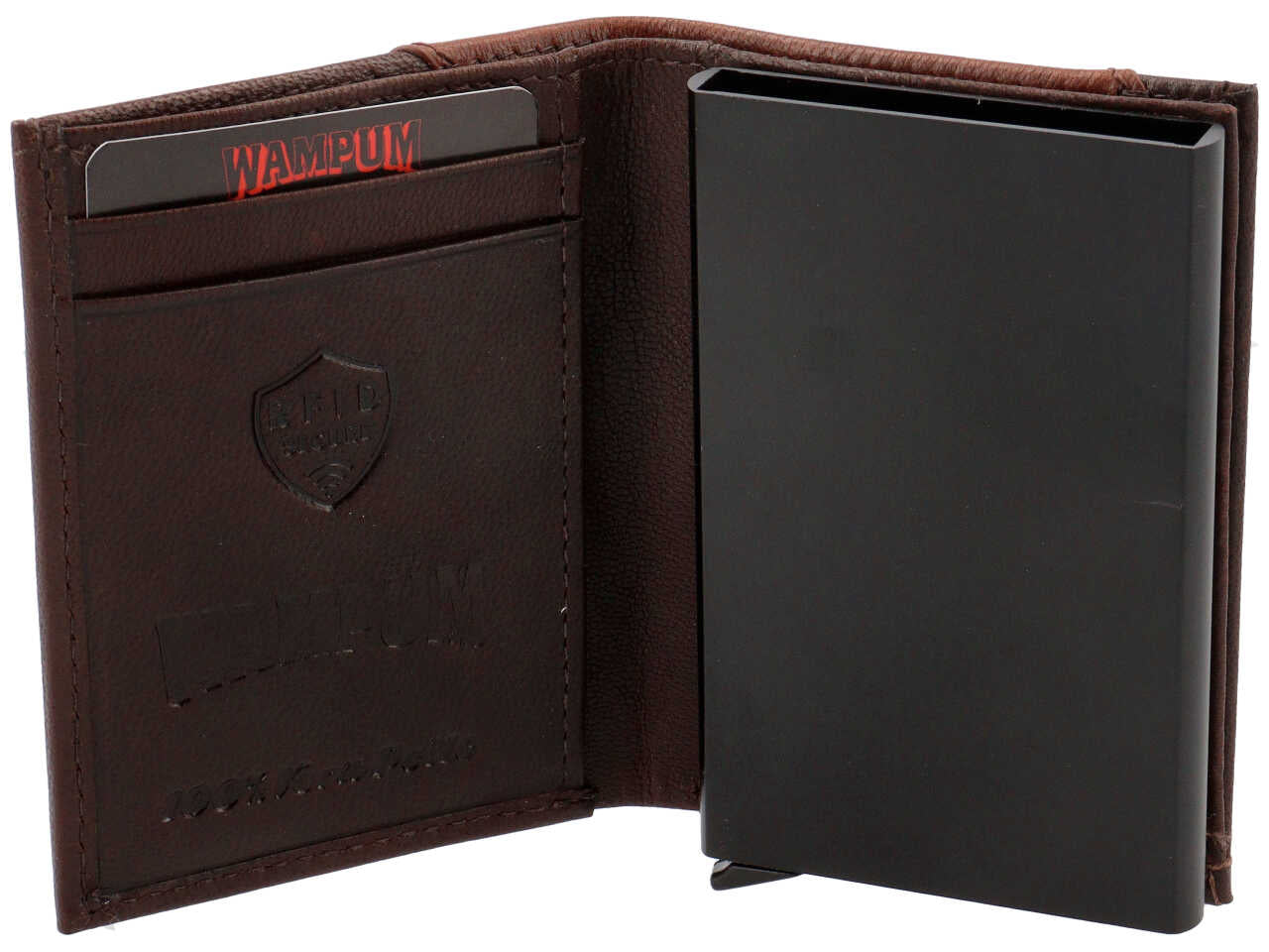 Set regalo Wampum uomo con portachiavi e porta cards in vera pelle marrone 12,5x10x2 cm