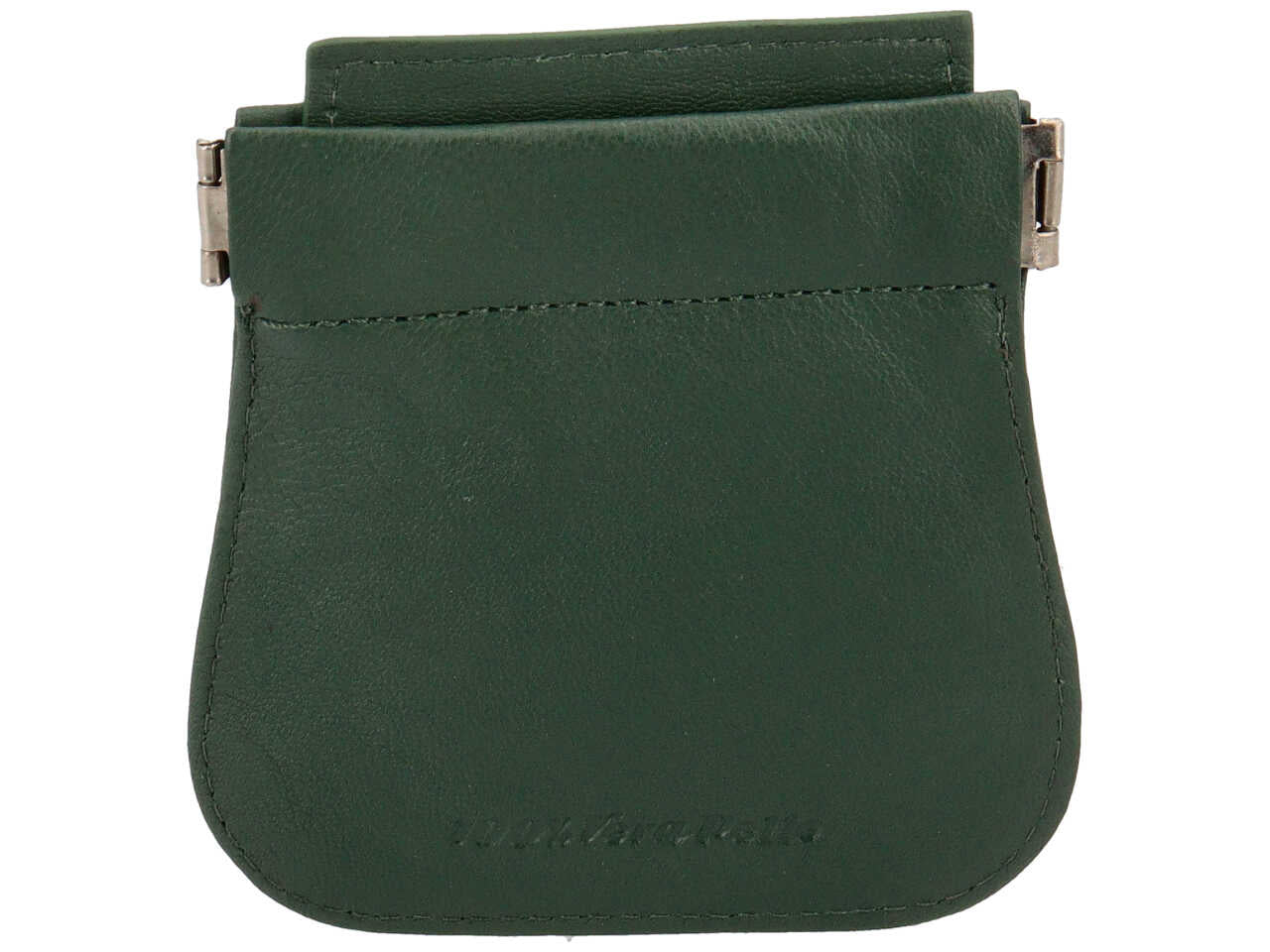 Portamonete Nazareno Gabrielli a molla in pelle verde scuro 2 tasche 9,5x10x1 cm