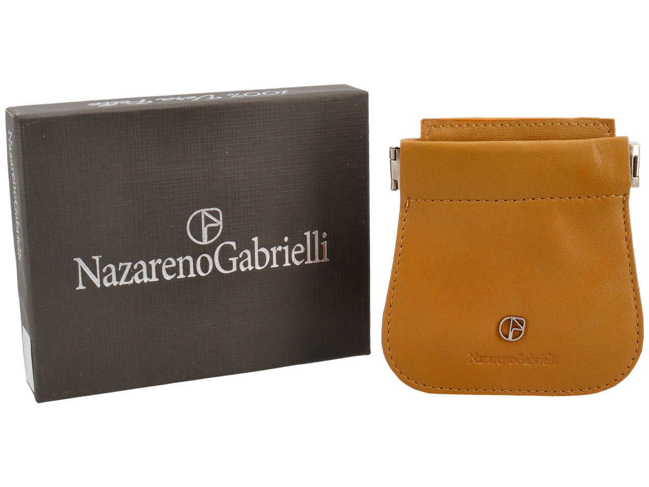 Portamonete Nazareno Gabrielli a molla in pelle giallo scuro 2 tasche 9,5x10x1 cm