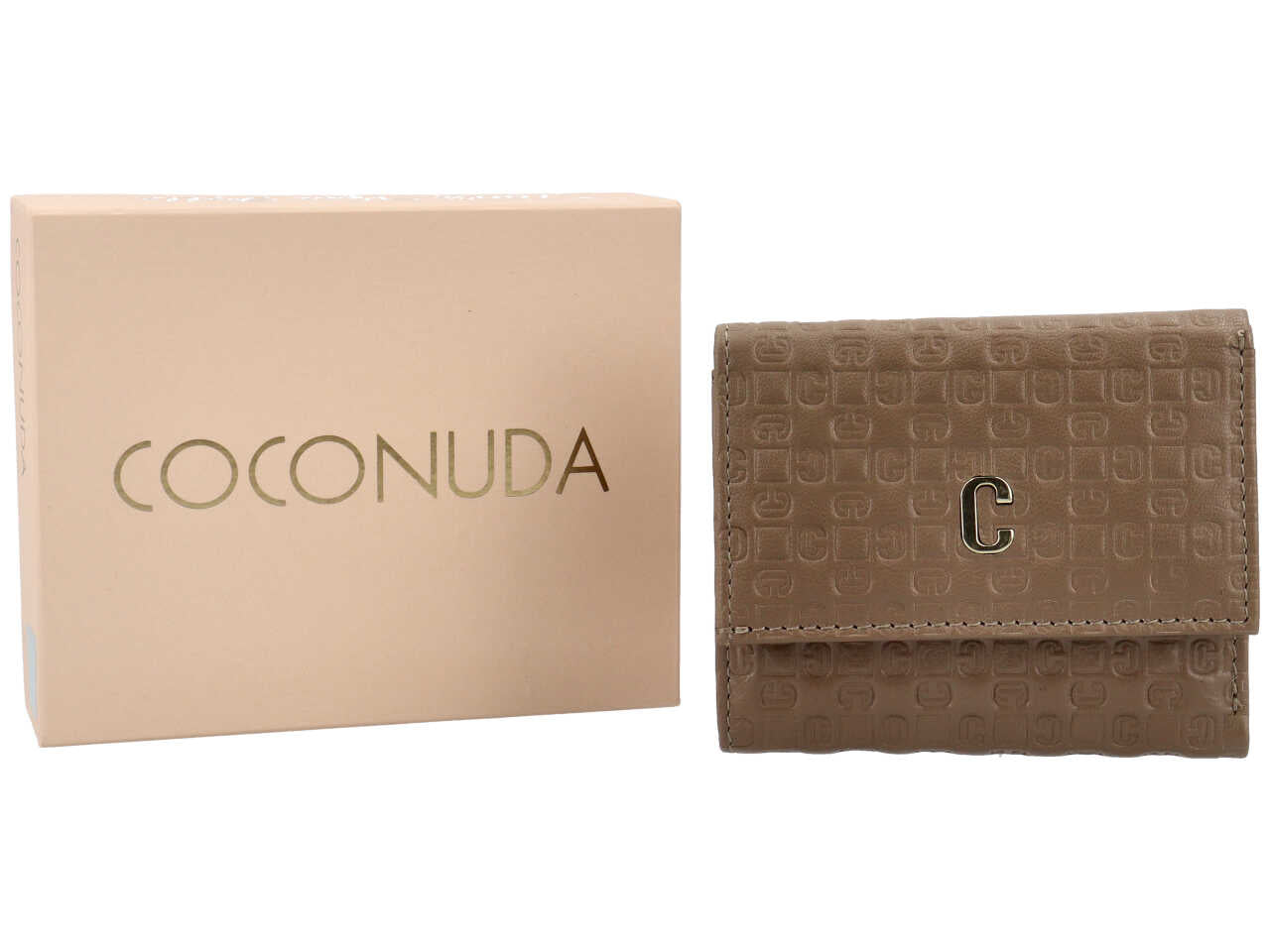 Portafoglio donna Coconuda in vera pelle tortora 8,5x10,5x3 cm