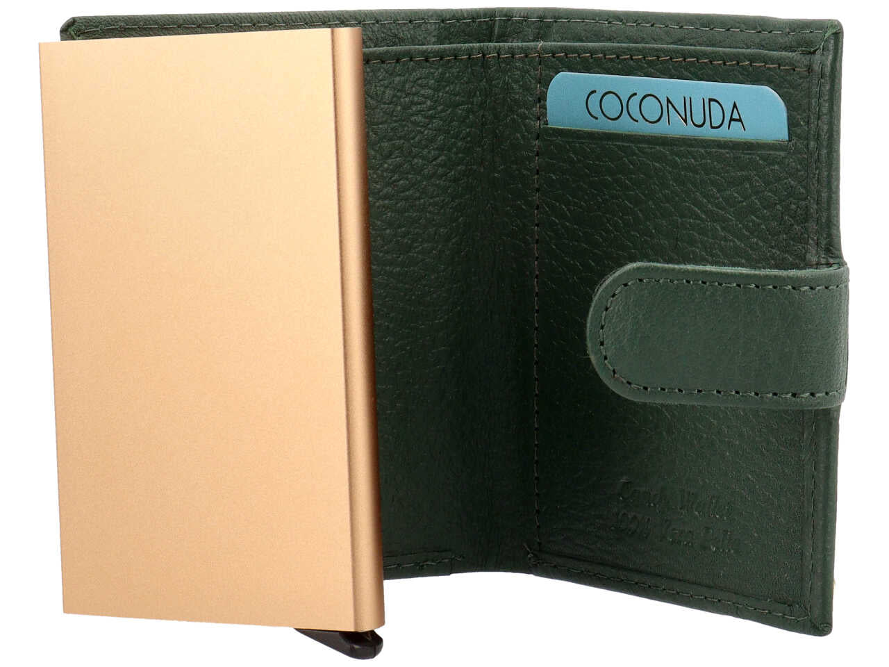 Portafoglio donna Coconuda vera pelle verde scuro con clip 7,5x10x2 cm