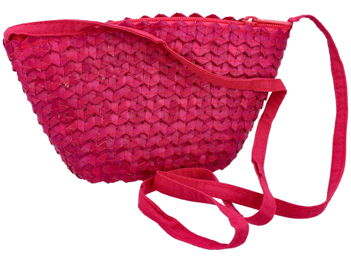 Borsa da bambina ovale in paglia colore fuxia $