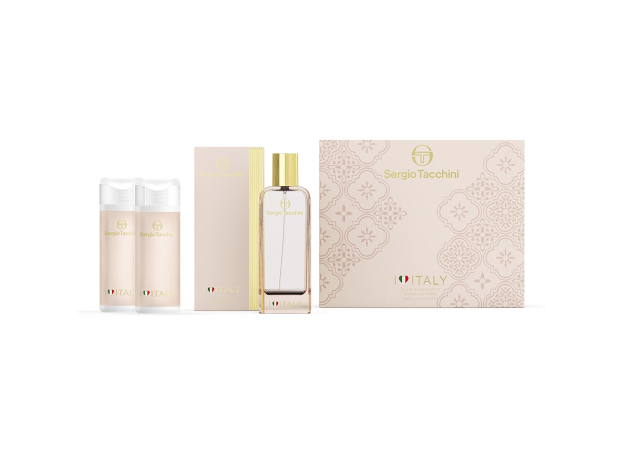 Sergio tacchini i love italy woman tin gift sets eau de toilette 100ml boxed + shower gel 100ml + body lotion 100ml
