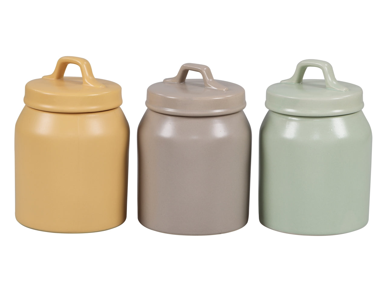 Barattolo con coperchio in stoneware, 3 colori pastelli assortiti, scandinavo 900cc - Casa Collection