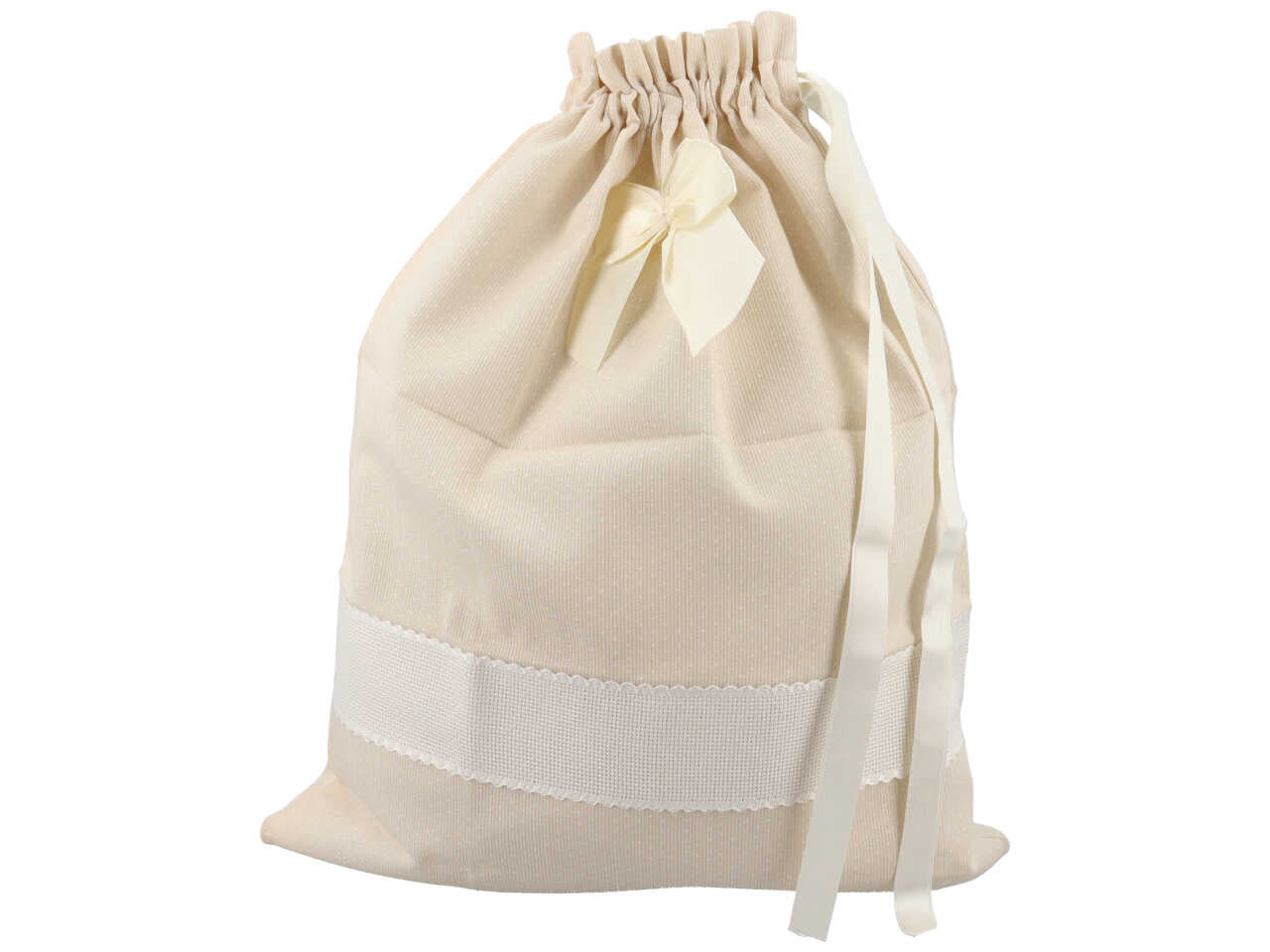 Sacco nascita per neonati in cotone crema con fascia personalizzabile 43x34 cm - Dolci Sogni