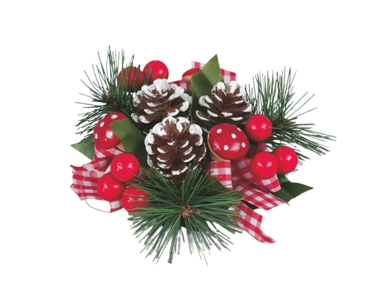 Girocandela 13cm con pigne e bacche rosse