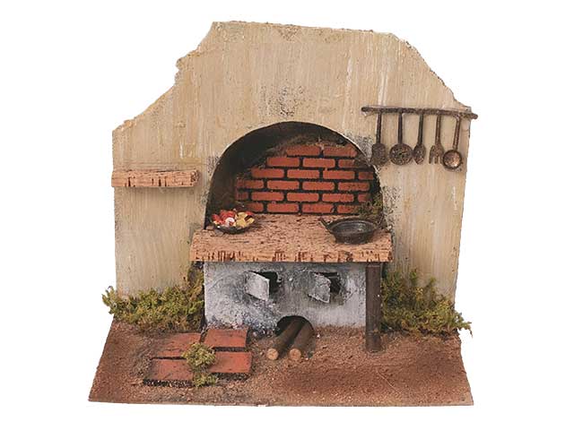 Accessorio per presepe, cucina 15,5x22x21cm con luce/fuoco pr-24497
