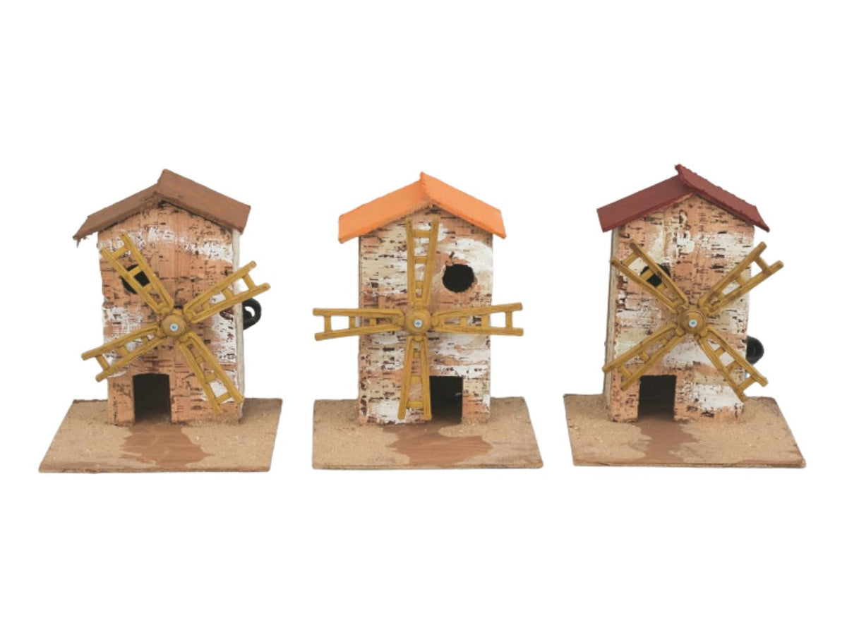 Mulino a vento per presepe 15x13x17,5cm elettrico con tetto marrone, rosso e arancione