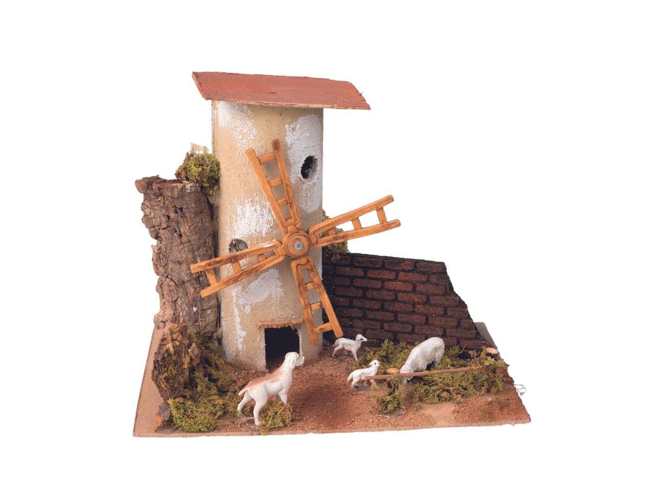 Mulino elettrico su base in legno cm.17x25,5x21 con pecore