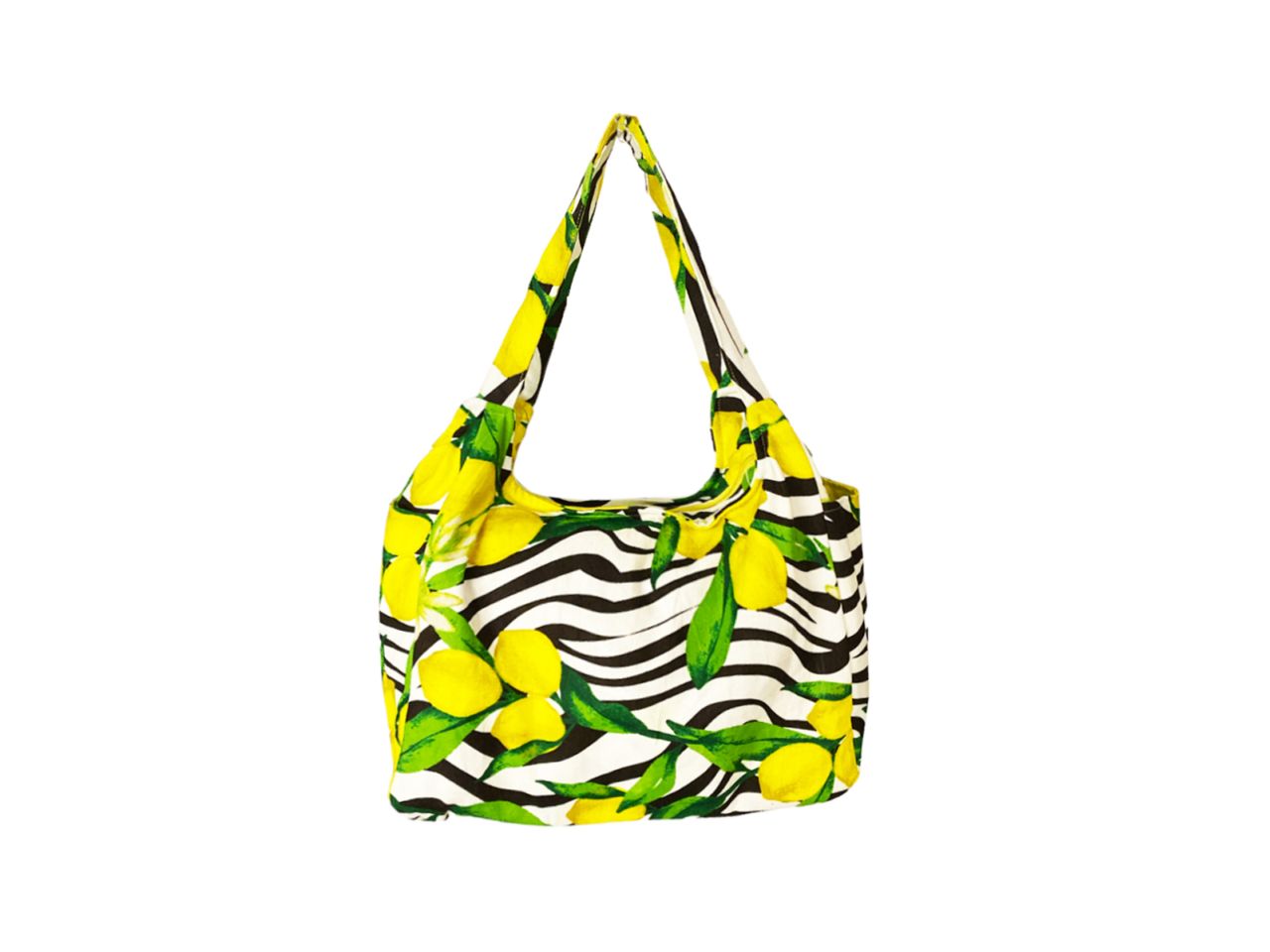 Borsa con tasche in canvas zebrata con limoni