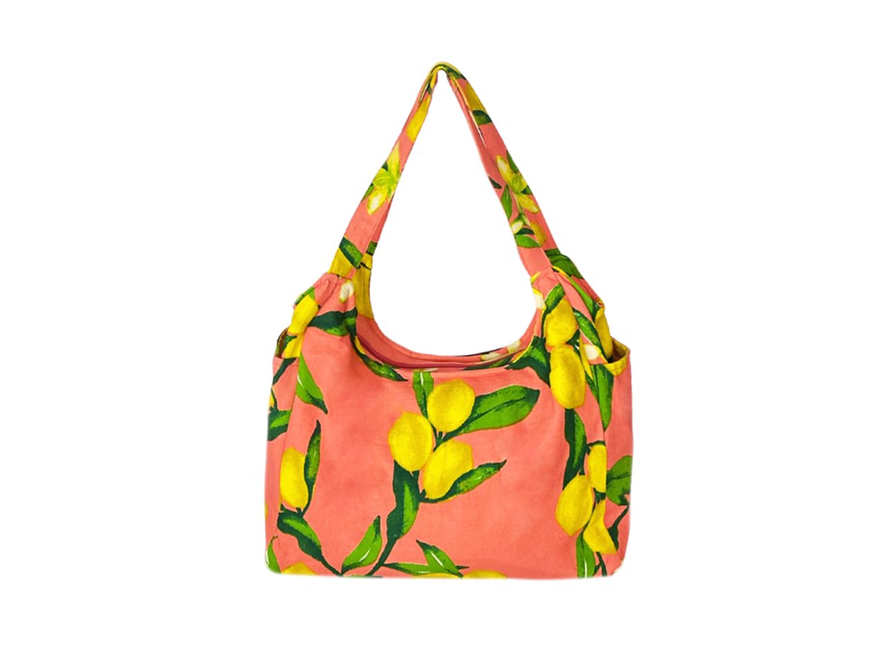 Borsa con tasche canvas a fantasia limoni con fondo rosa