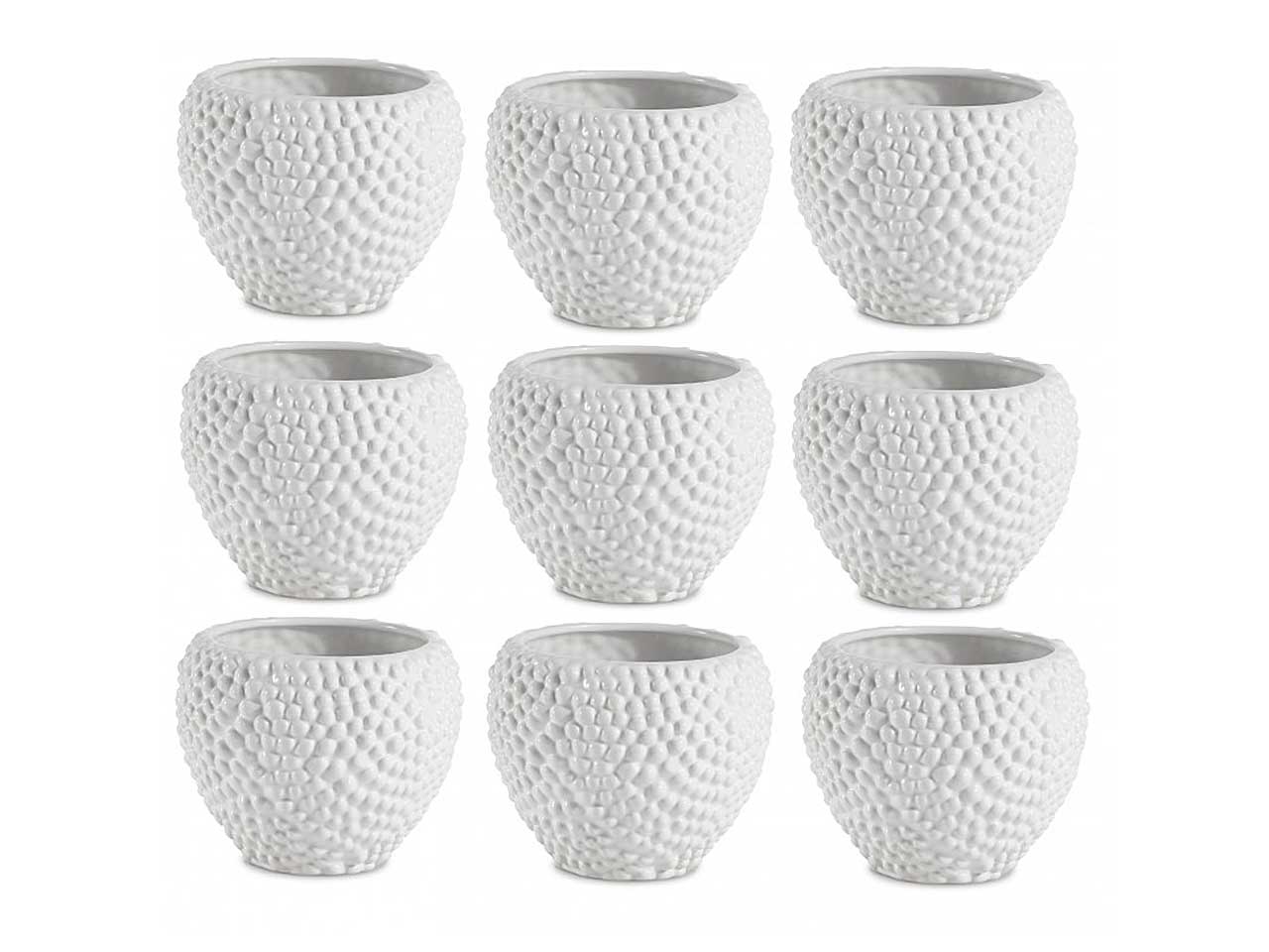 Vaso cachepot portapiante moderno in ceramica lucida bianca con decori a rilievo assortiti, Sparta d12,5xh16 cm - Likò