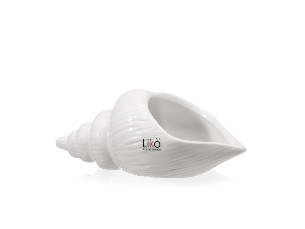Vaso decorativo stile marinaro in ceramica lucida, forma conchiglia bianca, 7,5x20x9cm - Likò