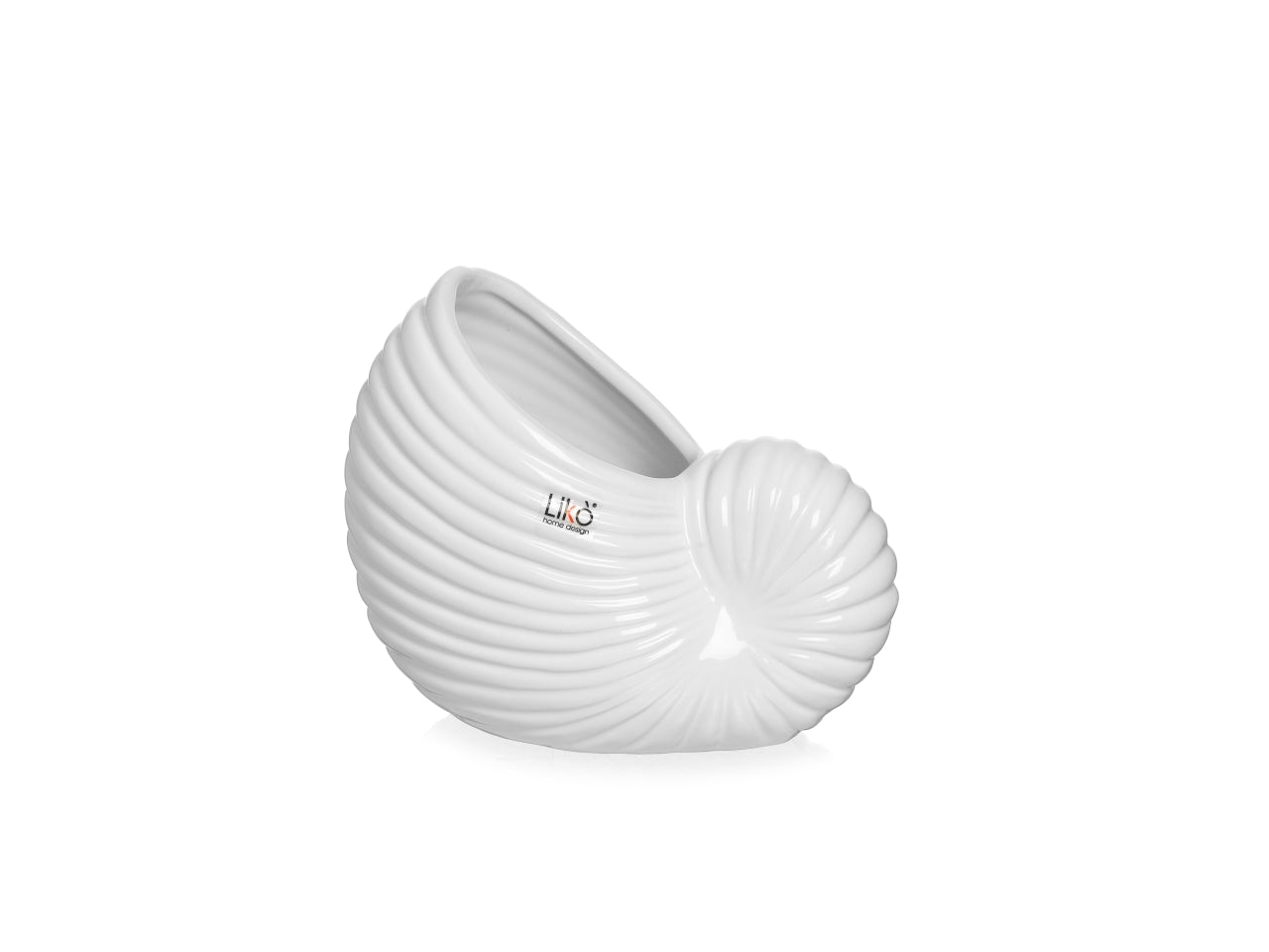 Vaso decorativo stile marinaro in ceramica lucida, conchiglia bianca16x20x8,5 cm