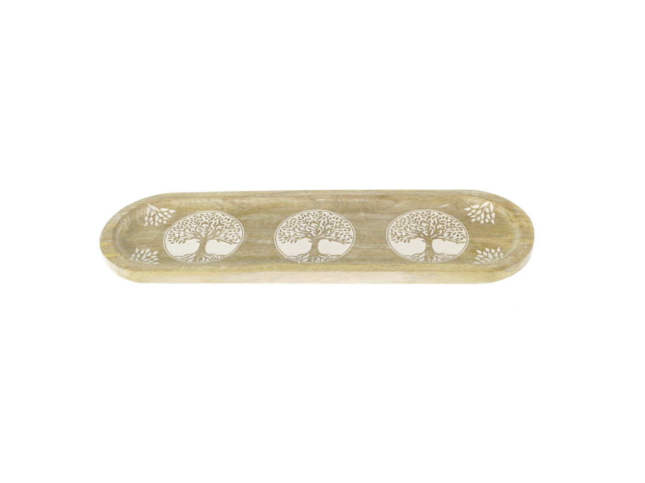 Vassoio decorativo ovale in legno con albero della vita marrone/bianco Boho 45x14x2,5 cm - Goldbach