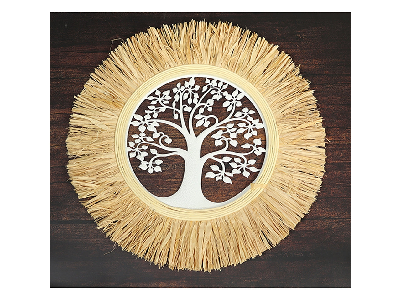 Decorazione da parete con albero della vita boho bianco in metallo e rafia 51 cm - Goldbach